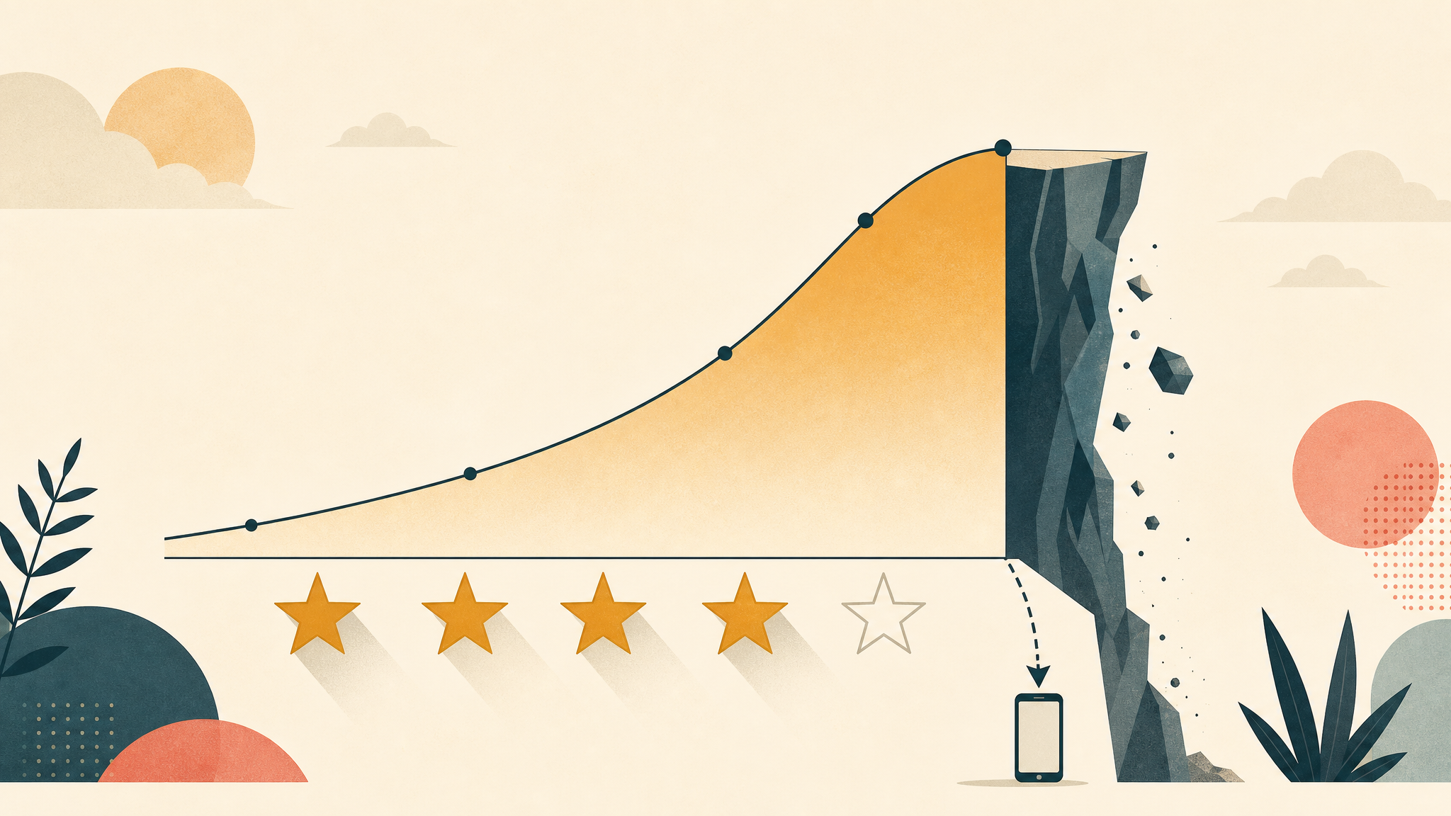 Editorial illustration of app star ratings affecting downloads