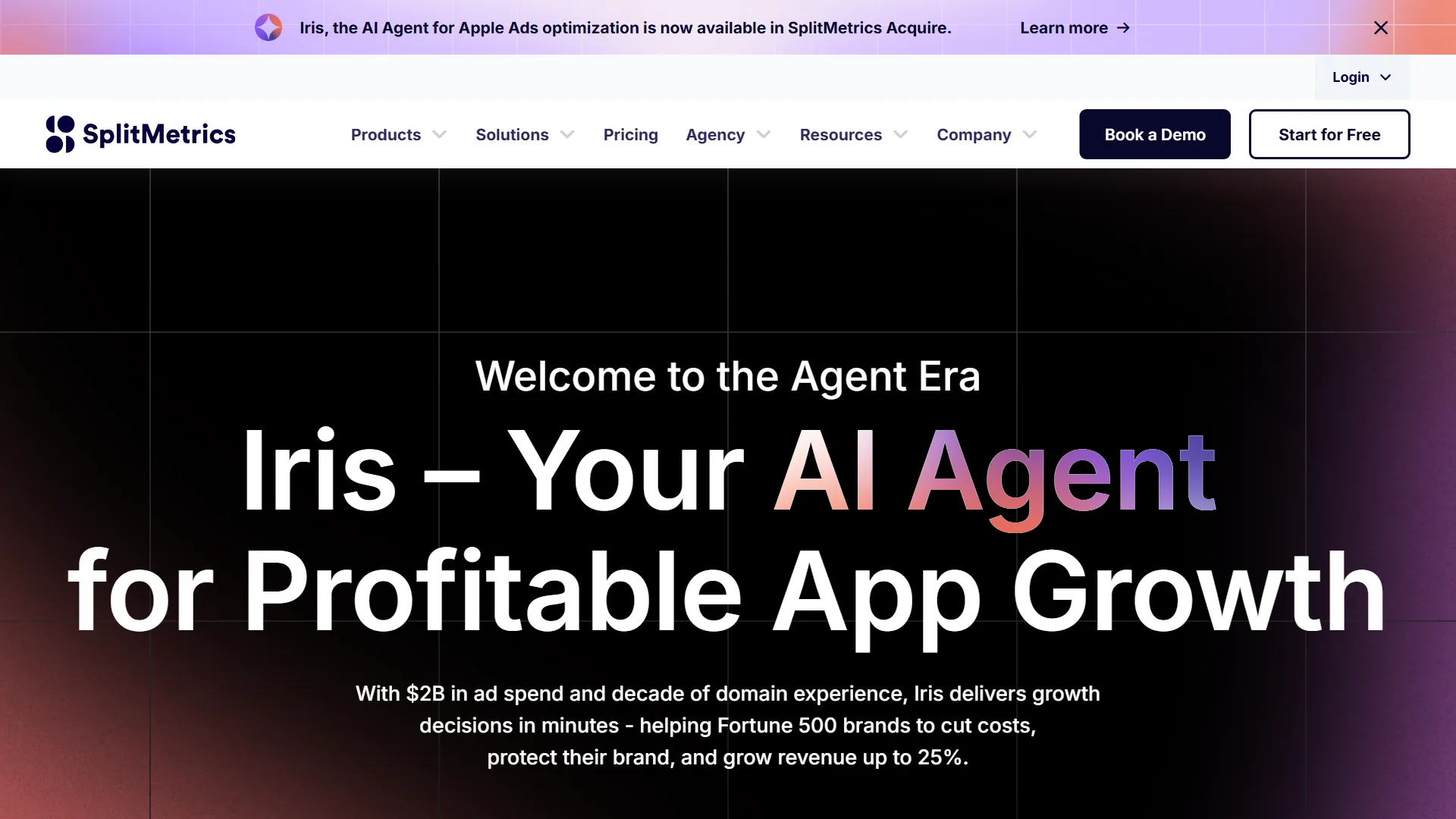 SplitMetrics homepage, an A/B testing platform for App Store conversion rate optimization.