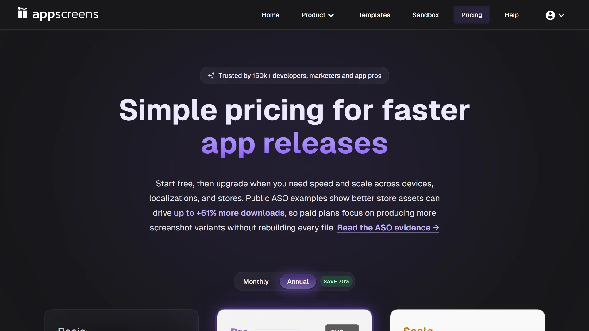 Verified AppScreens pricing page