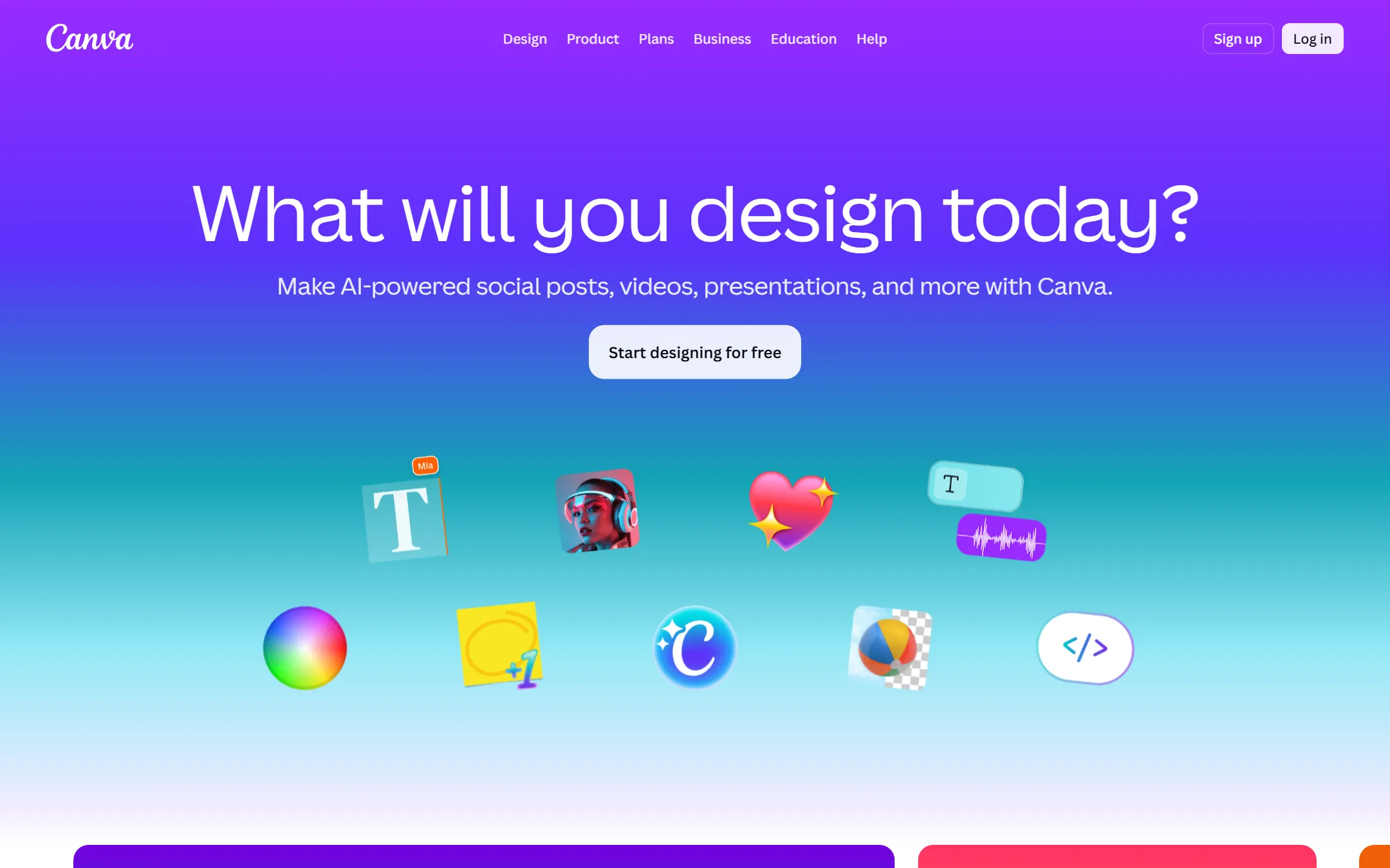 Canva homepage showing the design and AI Magic Studio platform for graphics and social media