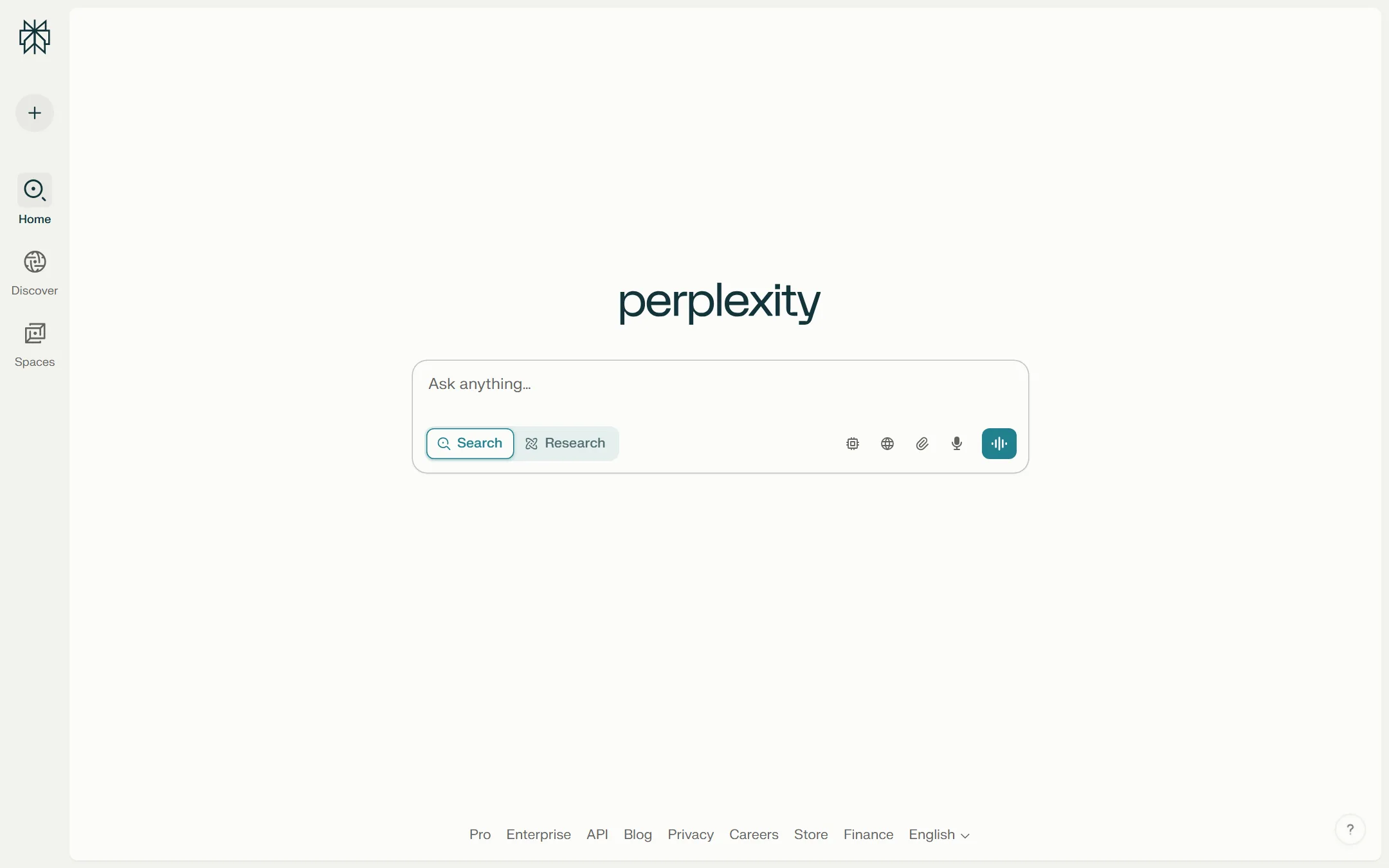 Perplexity AI search engine homepage showing AI-powered search with sourced citations
