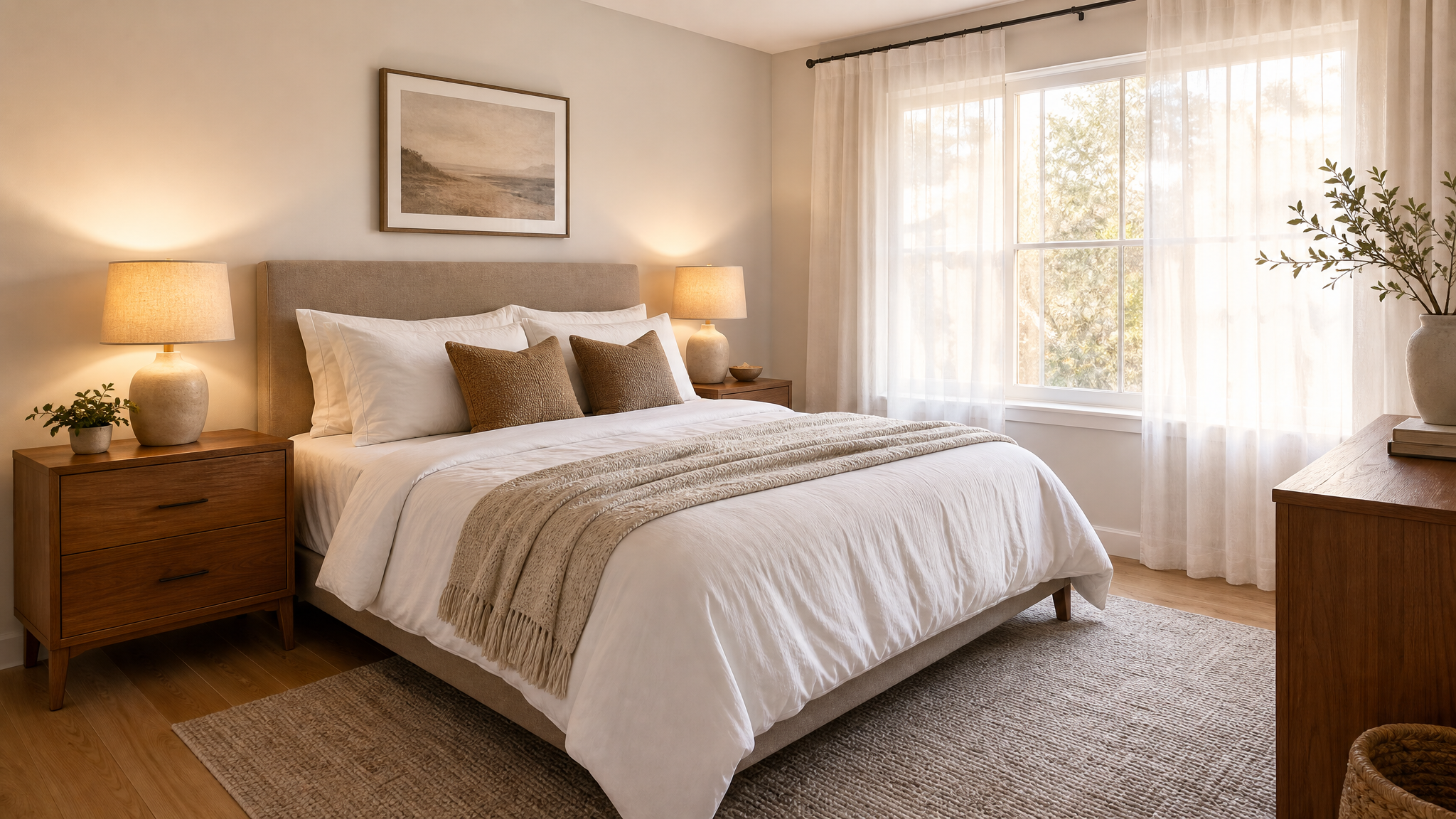 Staged master bedroom suitable for MLS listing photo