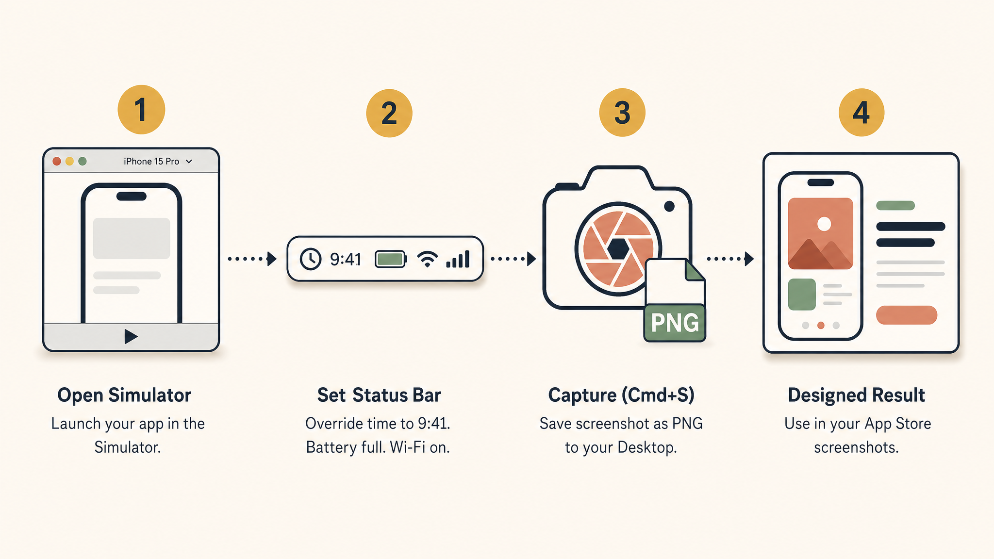 Diagram of the Simulator capture workflow from boot to saved PNG